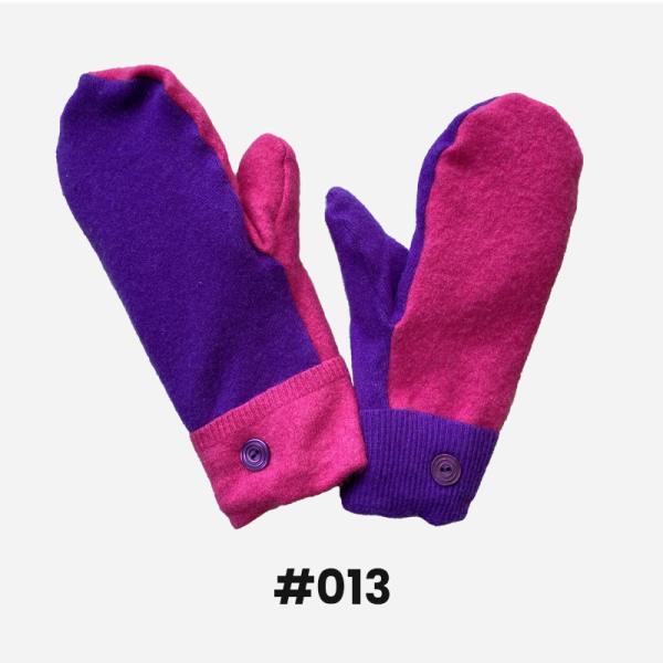 Handmade purple and pink mittens