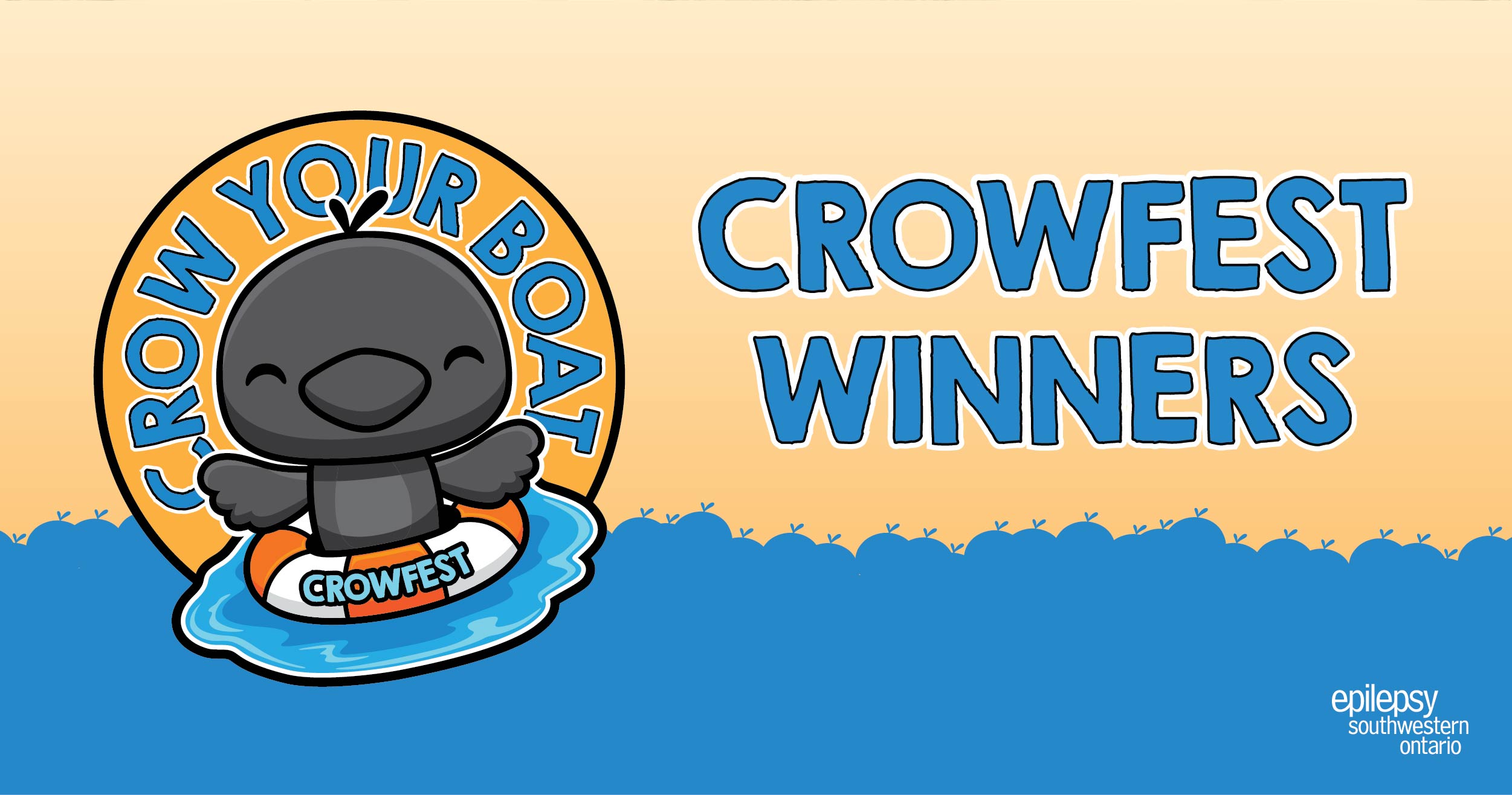 Cartoon crow floating on water - announcing crow your boat winners